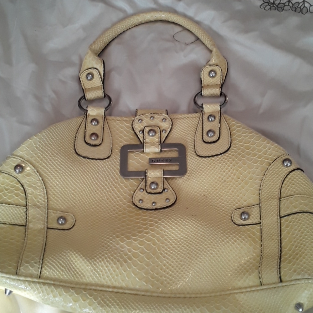 Guess yellow uptown chic snakeskin style purse